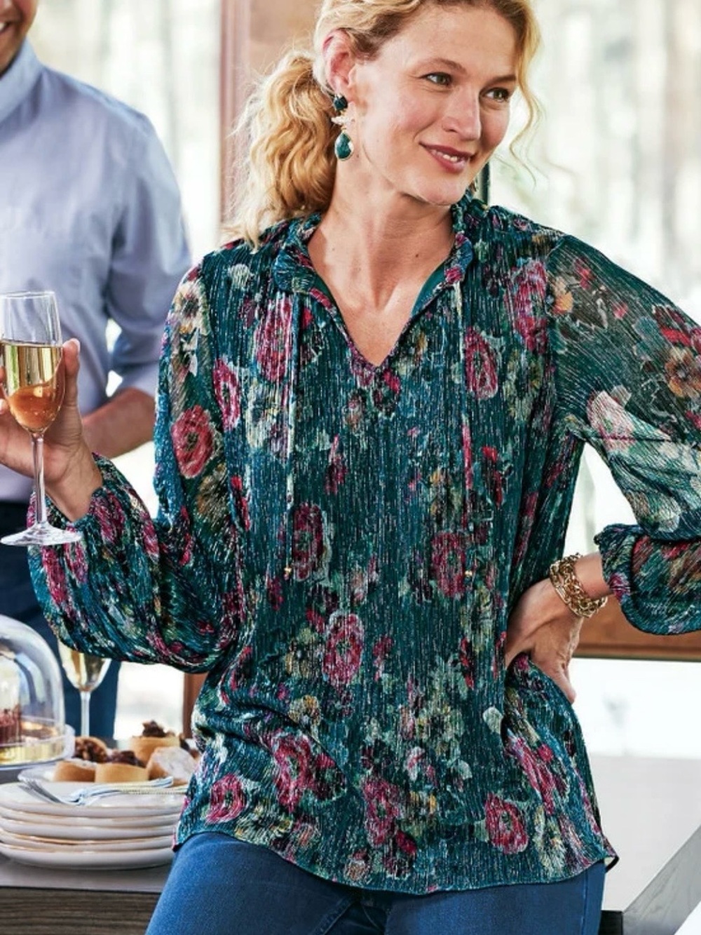 Soft Surroundings NWT Women's Yvonne Shimmer Blouse Size XS Evalynn Garden